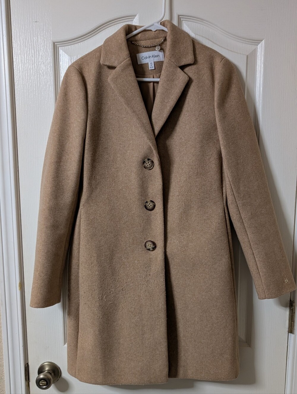 Calvin Klein Women's Tan Single-Breasted Wool Coat